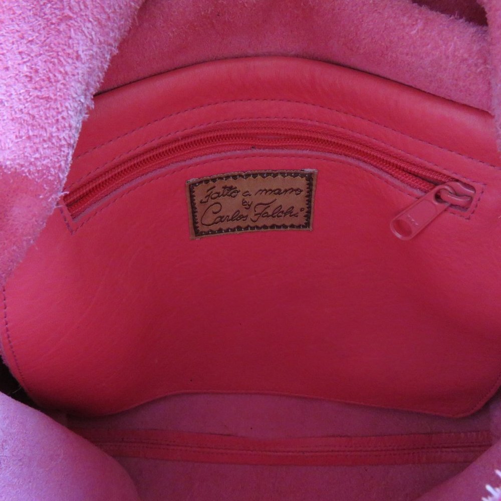 VINTAGE 80s CARLOS FALCHI Bubblegum Pink Leather Butterfly Slouch Crossbody Bag - Picture 16 of 16
